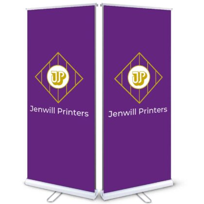 Double-Sided Roller Banners, Double-sided roller banner display stand at UK trade fair