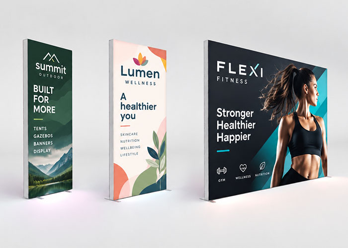 LED lightbox exhibition displays in multiple sizes with SEG fabric graphics