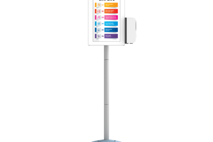 21.5" Digital Kiosk Sign with Hanz Automatic Hand Sanitizer Dispenser Exhibition Display Stand