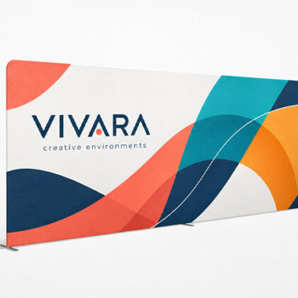 20ft (6m) straight fabric display wall with custom printed exhibition backdrop