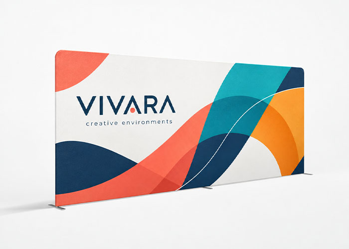 20ft (6m) straight fabric display wall with custom printed exhibition backdrop
