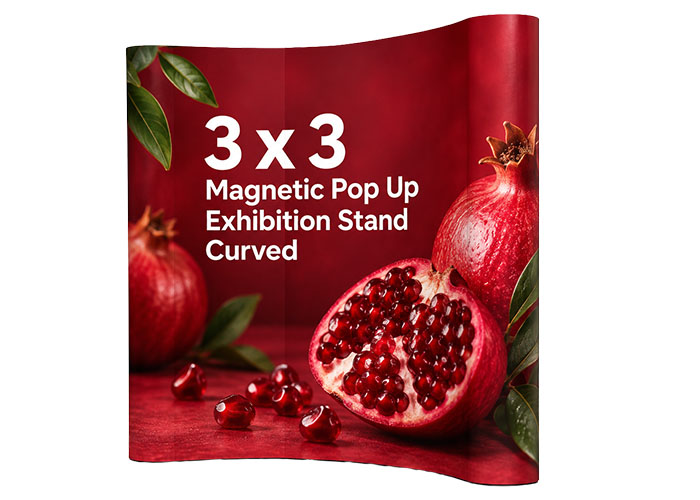 3x3 Magnetic Pop Up Exhibition Stand Curved with Printed Graphic Panels