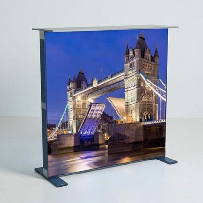Fast-Fold LED Lightbox Counter with printed Tower Bridge graphic