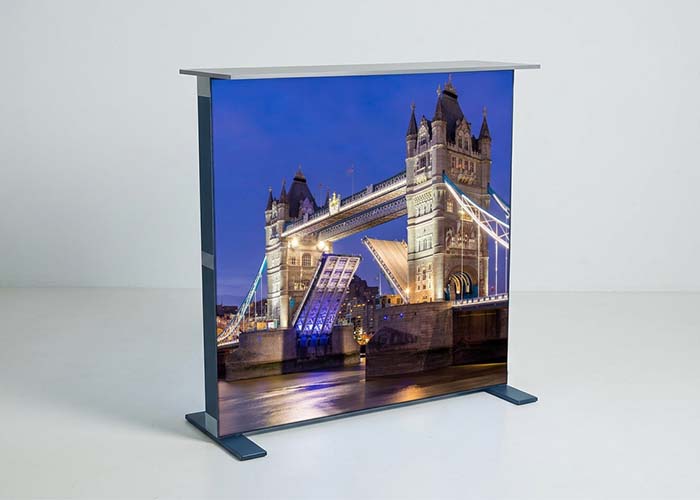 Fast-Fold LED Lightbox Counter with printed Tower Bridge graphic