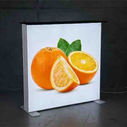 Premium LED Lightbox Counter with illuminated graphic and black countertop