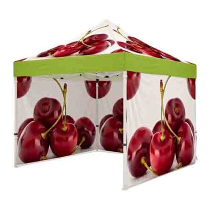 Custom Printed Pop-Up Gazebo with printed canopy, full wall and configurable wall layout