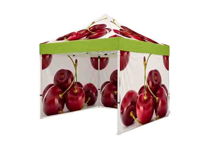 Custom Printed Pop-Up Gazebo with printed canopy, full wall and configurable wall layout