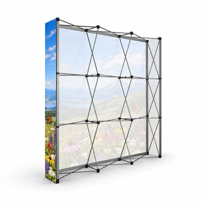 Rear view of 3×3 SEG Fabric Pop Up Exhibition Stand showing aluminium scissor frame